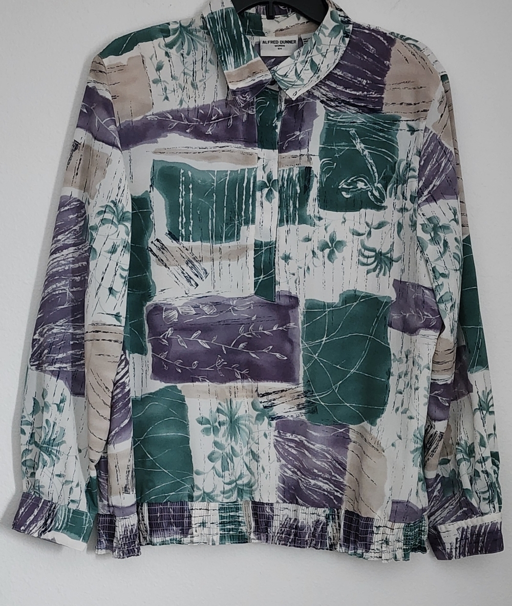 Alfred Dunner Women's 1/4 Button Close Hidden Placket Color Block Casual Sz 18W